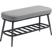 HOMCOM PU Leather Shoe Storage Bench - Grey