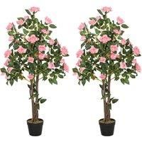 HOMCOM Set of Two Faux Rose Plants, with Pots