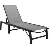 Outsunny Folding Sun Lounger, 5-Position Adjustable Garden Chaise Lounge Sunbed, Steel Frame Reclining Chair for Beach, Porch, Patio, Camping, Light Grey