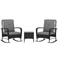 Outsunny Rattan Bistro Set Balcony Furniture with Rocking Chairs, Black