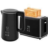 HOMCOM Kettle and Toaster Set, 1.5L 3000W Fast Boil Kettle with Insulation & 2 Slice Toaster Kitchen Set with 7 Level Browning Controls, Defrost, Reheat and Crumb Tray, Black Aosom UK