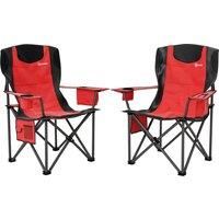 Outsunny Set of 2 Folding Camping Chairs, Padded Camping Chairs with Adjustable Armrests, Portable & Lightweight Folding Camp Chair with Cooler Bag, Cup Holder and Side Pockets, Red