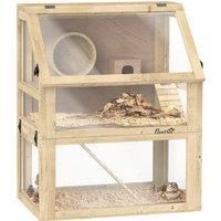 PawHut Wooden Hamster Cage with Detachable 32cm Deep Bottom, Hut, Seesaw, Exercise Wheel, Ramps, 60 x 40 x 75cm