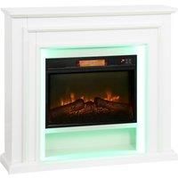 Electric Fireplace with RGB LED Lights, Realistic Flame Effect, White