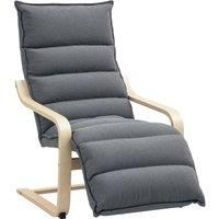 HOMCOM Curved Wooden Accent Chair, with Adjustable Footrest - Drak Grey