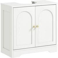 Under Sink Bathroom Cabinet with 2 Arch Doors and Adjustable Shelf, White