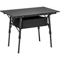 Folding Camping Table w/ Adjustable Height, Storage Basket, Black