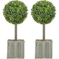 Set of 2 Artificial Boxwood Topiary Balls for Home or Office Decor, Green