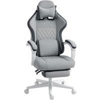 HOMCOM Ergonomic High Back Gaming Chair for Adults, Printed Velvet Computer Recliner Chair with Footrest, Lumbar Support, Adjustable Height and 360 Swivel Seat for Office or Gaming, Grey