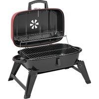 Outsunny Charcoal Barbecue Grill Folding BBQ Grill with 1232 cm Cooking Area, Adjustable Vent, Thermometer, Handles for Camping Picnic, Red