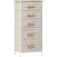 HOMCOM Chest of Five Fabric Drawers - Natural Wood Finish