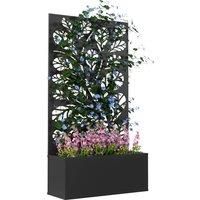 Outsunny Outdoor Metal Planter, with Back Trellis - Black