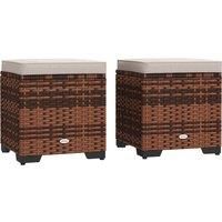 Outsunny Set of 2 Rattan Storage Ottoman, Outdoor Footstool with Removable Cushions, Garden Storage Seat for Balcony, Poolside, Living Room, Beige