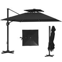 Outsunny 3.5m Aluminium Cantilever Parasol w/ LED Lights Crank Tilt UV50+ Black