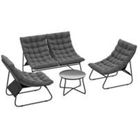 Outsunny 4 PC Garden Furniture Set with Loveseat, Chairs, Table, Grey