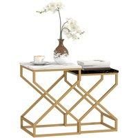 Nest Of Tables, Side Table Set of 2, Marble Pattern for Living Room Black/White