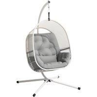 Outsunny Hanging Egg Chair Outdoor Indoor, Swing Hammock Chair with Stand, Cushions, Lumbar Pillow, Adjustable Height and Steel Frame for Garden Patio Lounge Porch, Light Grey