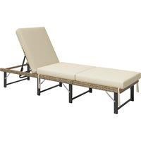 Outsunny Single Folding Rattan Sun Lounger, with Cushion - Grey