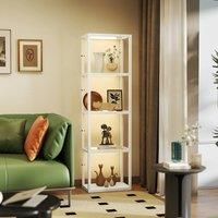 HOMCOM LED Floor Lamp with Glass Shelves, 4 Layers Dimmable Tall Standing Lamp, Modern Column Shelf Floor Light for Living Room, Bedroom, Office, White