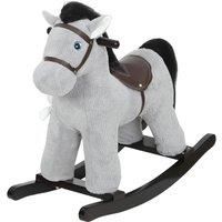 AIYAPLAY Baby Rocking Horse, Plush Ride on Toy with Handle Grip, Sound and Doll, Toddler Animal Rocker for Kids Aged 25, Grey
