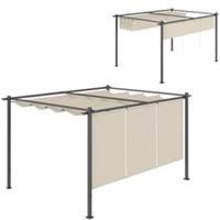 Outsunny 3 x 4m Metal Pergola with Retractable Roof and Roller Shade, Beige