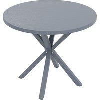 Outsunny Garden Table, 85cm Round Outdoor Dining Table with Steel Frame, Wood Effect Top, for Balcony, Deck, Dark Grey