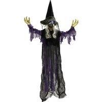 Outsunny 183 cm Life Size Halloween Animated Hanging Witch with Glowing LED Eyes, Spooky Witch Scary Halloween Decorations, Battery Operated, Indoor Party Props