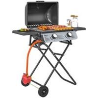 Outsunny Portable Foldable Gas Barbecue Grill with Thermometer, Lid, Black