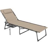 Outsunny Folding Sun Lounger with 5-Level Reclining Back, Side Table, Beige