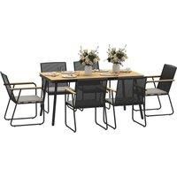 Outsunny 6 Seater Garden Dining Set with Soft Cushions, Rattan Backrest, Rectangular Plastic Top, Garden Furniture Set, Outdoor Dining Table and Chairs for Patio, Balcony, Poolside, Nature Wood Finish