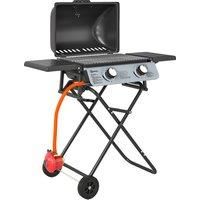 Outsunny Foldable Gas BBQ with Side Tables, 2 Burner Portable Gas Barbecue Grill with Thermometer Lid Grease Tray Wheels, Folding Trolley for Garden Party Camping Picnic Outdoor Cooking, 5.6KW, Black