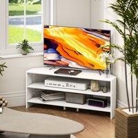 HOMCOM Corner TV Stand, TV Unit with Open Shelves for 47 Inch TV, White, White