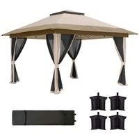 Outsunny 3.6 x 3.6m Pop-Up Gazebo, with Accessories - Beige