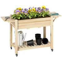 Outsunny Wooden Raised Planter with Lockable Wheels, Liner, Natural