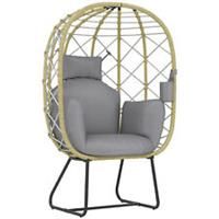 Outsunny Rattan Garden Egg Chair with Thickened Cushion, Headrest, Grey