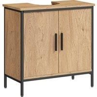 Industrial Under Sink Bathroom Cabinet with Adjustable Shelf and Steel Frame Oak