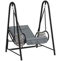 Outsunny Rattan Swing Chair with Stand and Seat Cushion, Light Grey