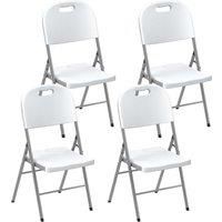 Outsunny Folding Chair Set of 4 with Steel Frame, Outdoor Chair Set with HDPE Backrest, Seat and Handles for Mobility Patio Deck Balcony, White