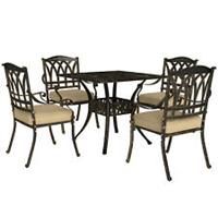 Outsunny 5 Pieces Cast Aluminium Garden Dining Set with Parasol Hole, Bronze
