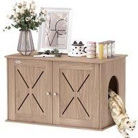 Cat Litter Box Enclosure, Litter Box Furniture with Doors and Hole, Walnut Brown