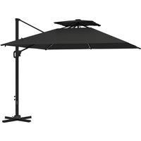 Outsunny 3.5x3 m Garden Cantilever Parasol with Solar LED Lights and Centre Light, Aluminium Large Square Patio Umbrella, UPF50+ Hanging Sun Shade with Cross Base, Crank Handle and Tilt, Black