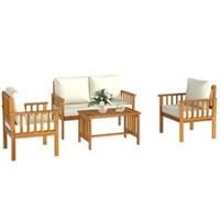 Outsunny 4 Seater Acacia Wood Patio Conversation Set Slatted Design Teak