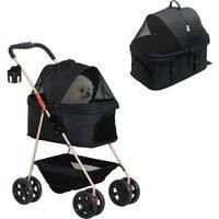 3 in 1 Pet Stroller, 4 Wheels Dog Pram with Detachable Carrier, for Mini Dogs
