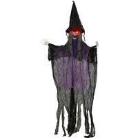 Outsunny 183 cm Life Size Halloween Animated Hanging Witch with Glowing LED Eyes, Spooky Witch Scary Halloween Decorations, Battery Operated, Indoor Party Props