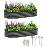 Set of 2 Raised Beds for Garden with Metal Plant Stakes