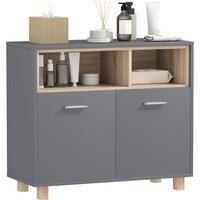 Grey Bathroom Storage Cabinet with Open Compartments and Double Doors