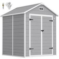 Outsunny 6 x 5ft Resin Garden Shed with Floor and Window, Dark Grey