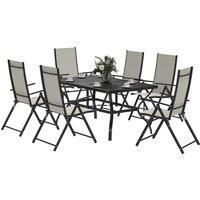Outsunny Seven-Piece Steel Outdoor Dining Set, with Parasol Hole - Khaki