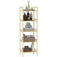 HOMCOM 5-Tier Bamboo Bathroom Storage Shelf, Freestanding Shelving Unit with Adjustable Rack for Kitchen Bathroom Living Room, Natural Wood Finish