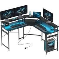 HOMCOM 'L' Shaped Work Desk, with LED Lights - Black